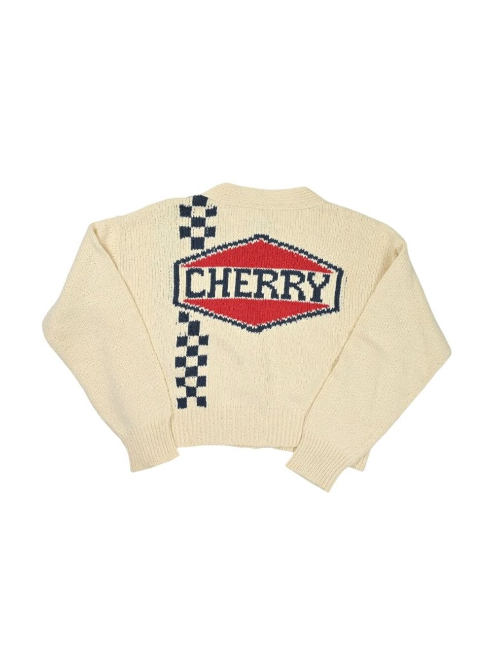 Cherry LA Racing Checkerboard Cotton Cardigan in Ivory